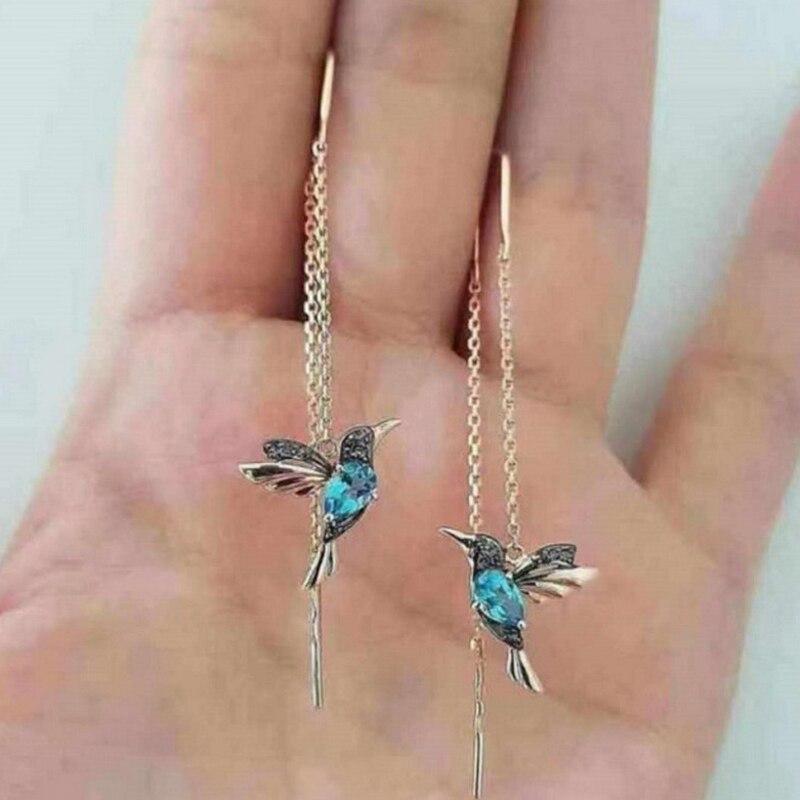 Earrings with hummingbird enamel and zirconia